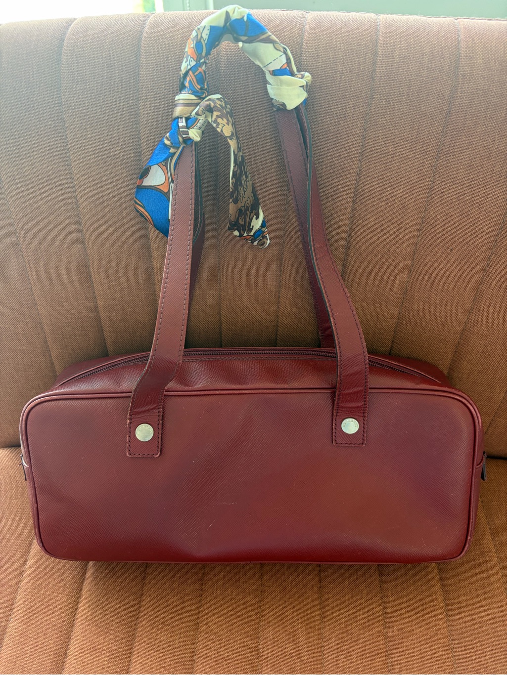 Vintage Authentic Burburry Nova Check East West Leather Bag In BurgundyMaroon